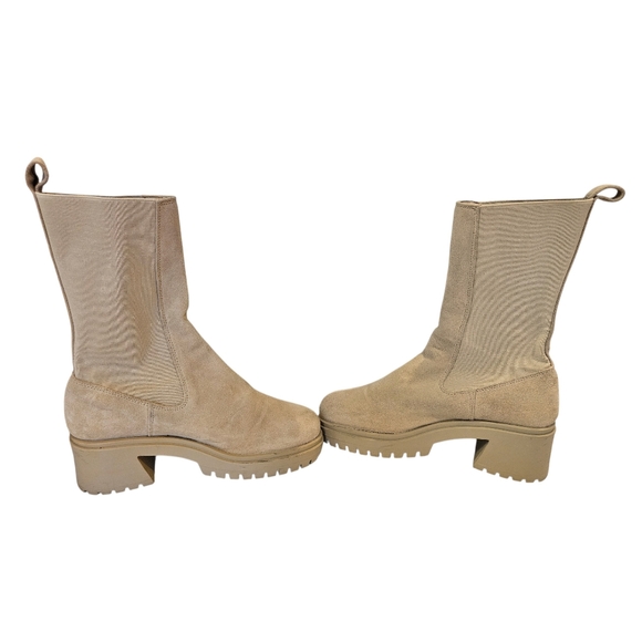 Steve Madden Chelsea Boots Beige Hesitant Round Toe Block Heel Sz.8 - Picture 3 of 7